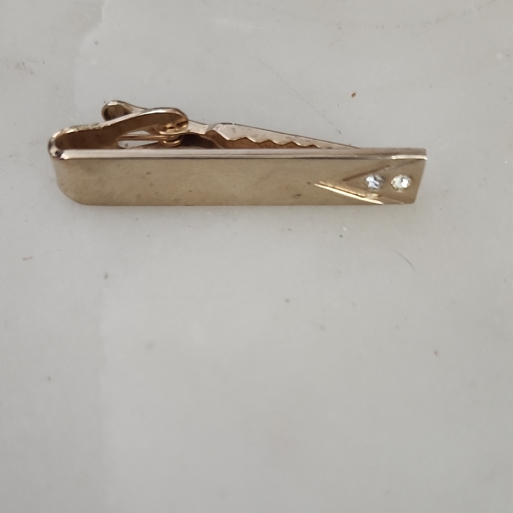 Shields Tie Clip Gold Toned with Faux Diamonds